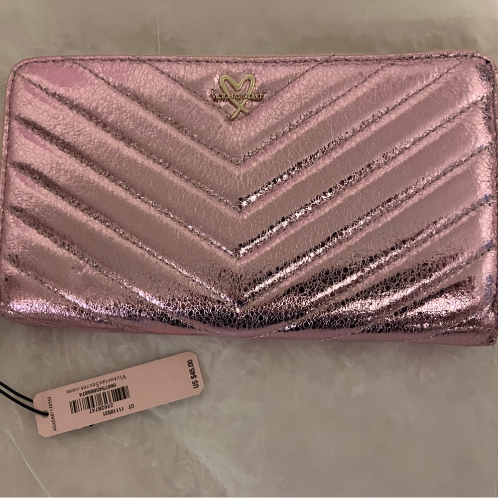 NWT Victoria’s Secret Pink Metallic Wallet Gold Heart Charm